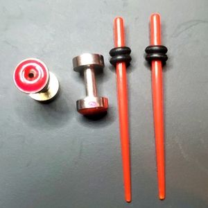 Red Tapers and stainless plugs red tips 2 pair body piercing 1.6mm = 14 ga…